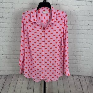On 34th Lips Kim Printed Button Up Blouse Size 1X